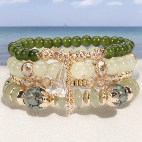 4Pcs Boho Beaded Bracelets Set for Women & Men - Colorful Crystal & Gold - Picture 2 of 2